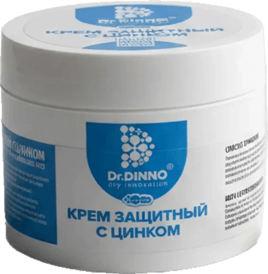 Банка крема и мазок крема — защитный крем под подгузник с цинком DR. DINNO, 200 мл